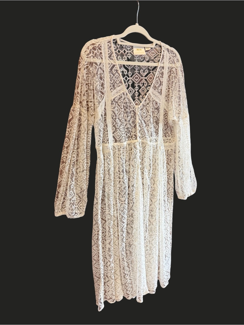 ANTHROPOLOGIE MAEVE San-Michel Lace Duster Dress Coverup Ivory White L - Picture 6 of 16